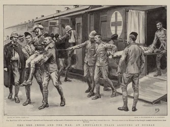 Røde Kors og krigen, et ambulansetog som ankommer Durban